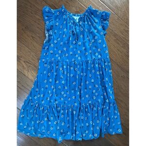 Draper James Floral Tiered Mini Dress Flutter Sleeve Tie Neck Womens Medium